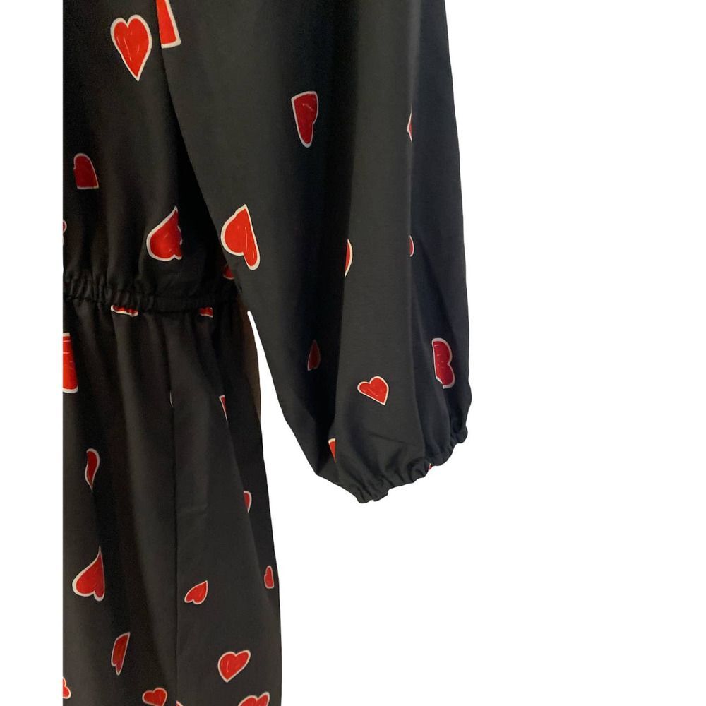 Hutch Heart Print Knee Length Fit & Flare Black Office Party Matte Satin Dress - Picture 7 of 12